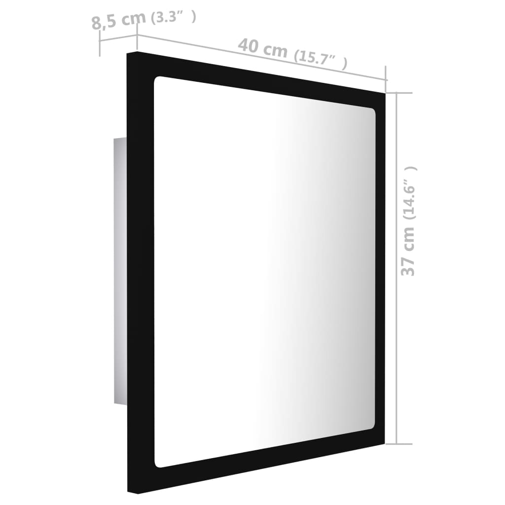 vidaXL LED kupaonsko ogledalo crno 40 x 8,5 x 37 cm akrilno