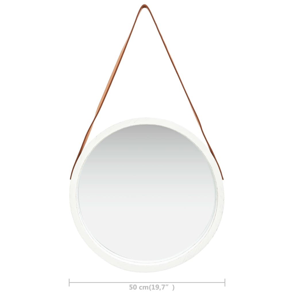 vidaXL Zidno ogledalo s trakom 50 cm bijelo