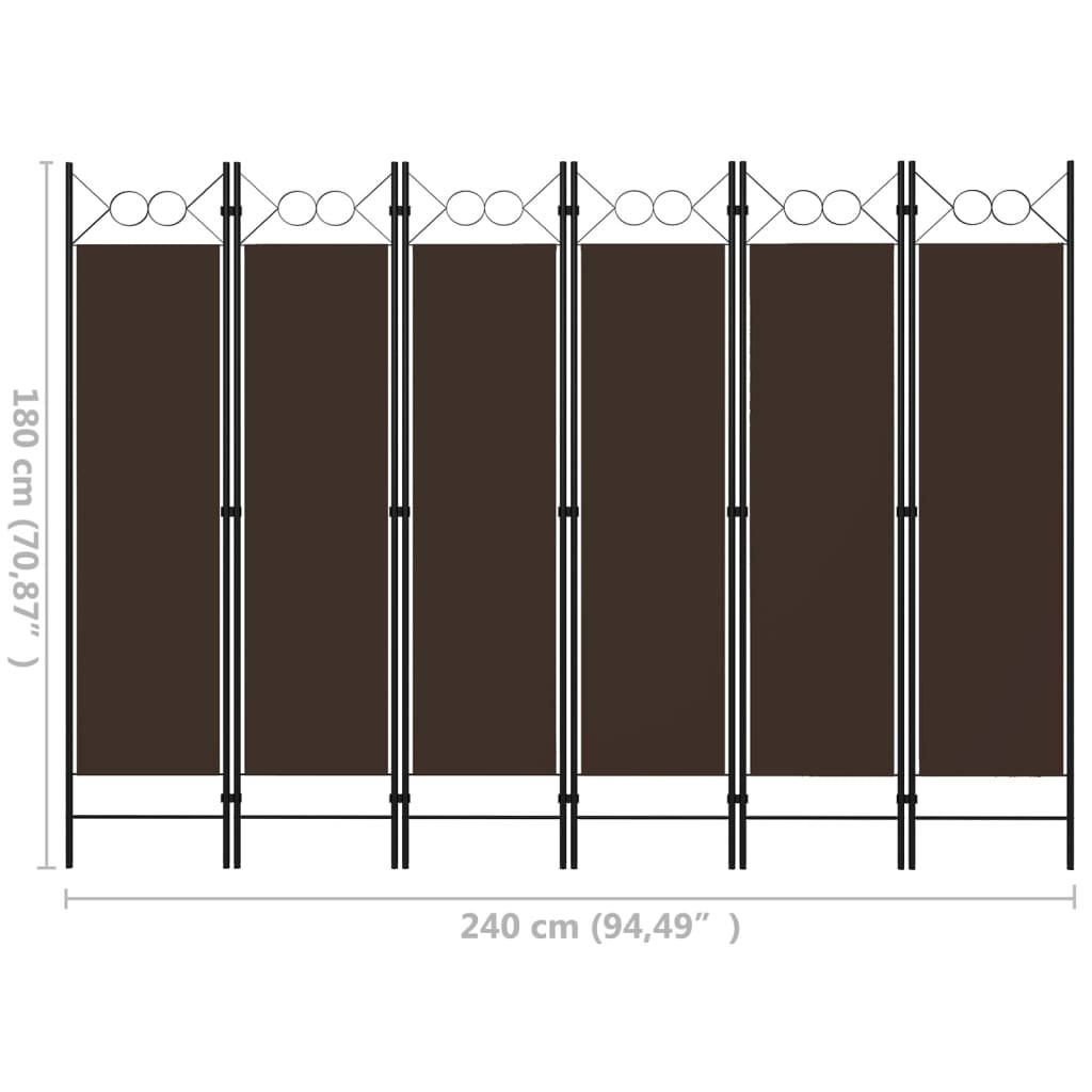 vidaXL Sobna pregrada sa 6 panela smeđa 240 x 180 cm
