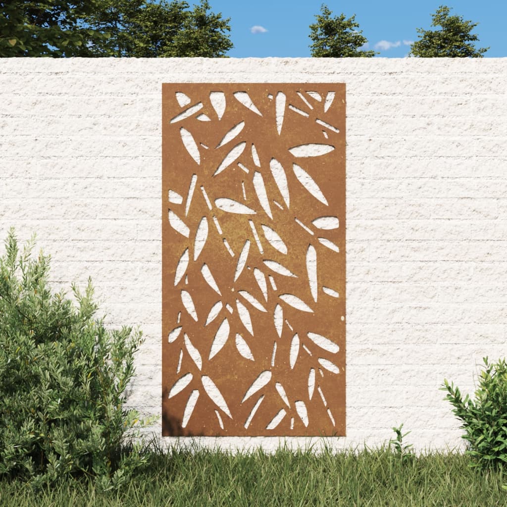 vidaXL Vrtni zidni ukras 105x55 cm čelik COR-TEN uzorak lišća bambusa