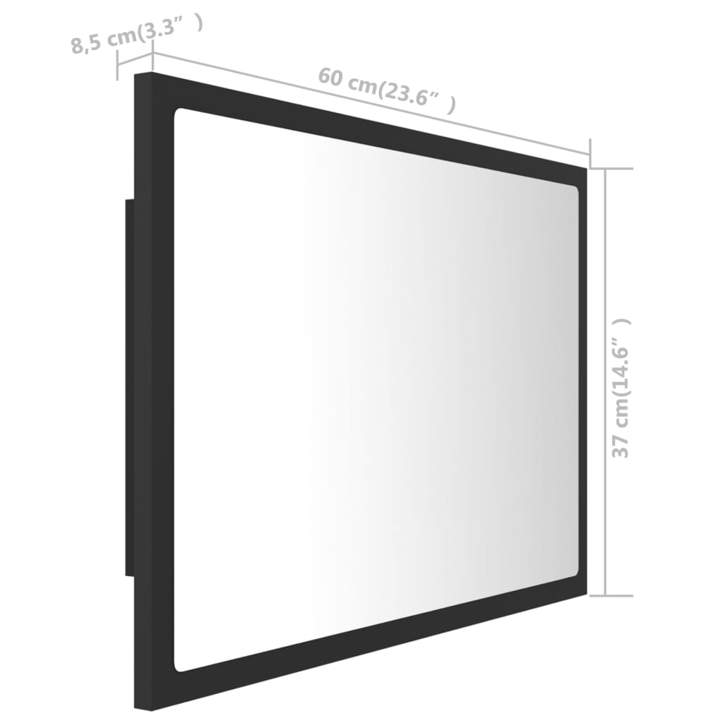 vidaXL LED kupaonsko ogledalo sivo 60x8,5x37 cm akrilno