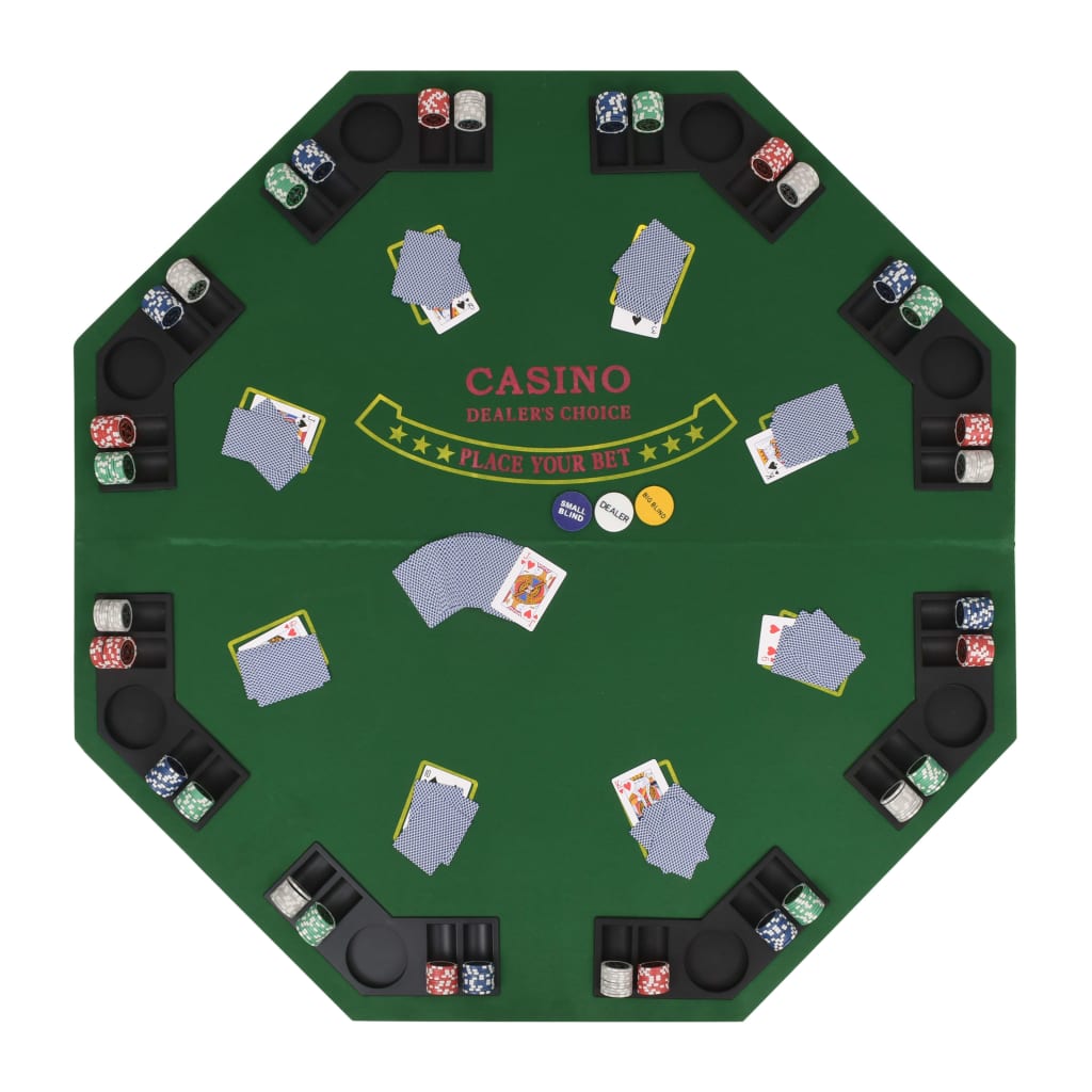 vidaXL Sklopiva dvodijelna podloga za poker stol za 8 igrača osmerokutna zelena