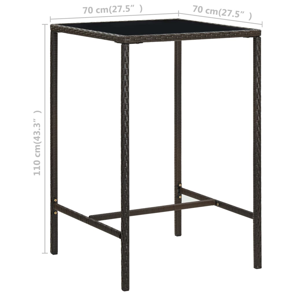 vidaXL Vrtni barski stol smeđi 70 x 70 x 110 cm od poliratana i stakla