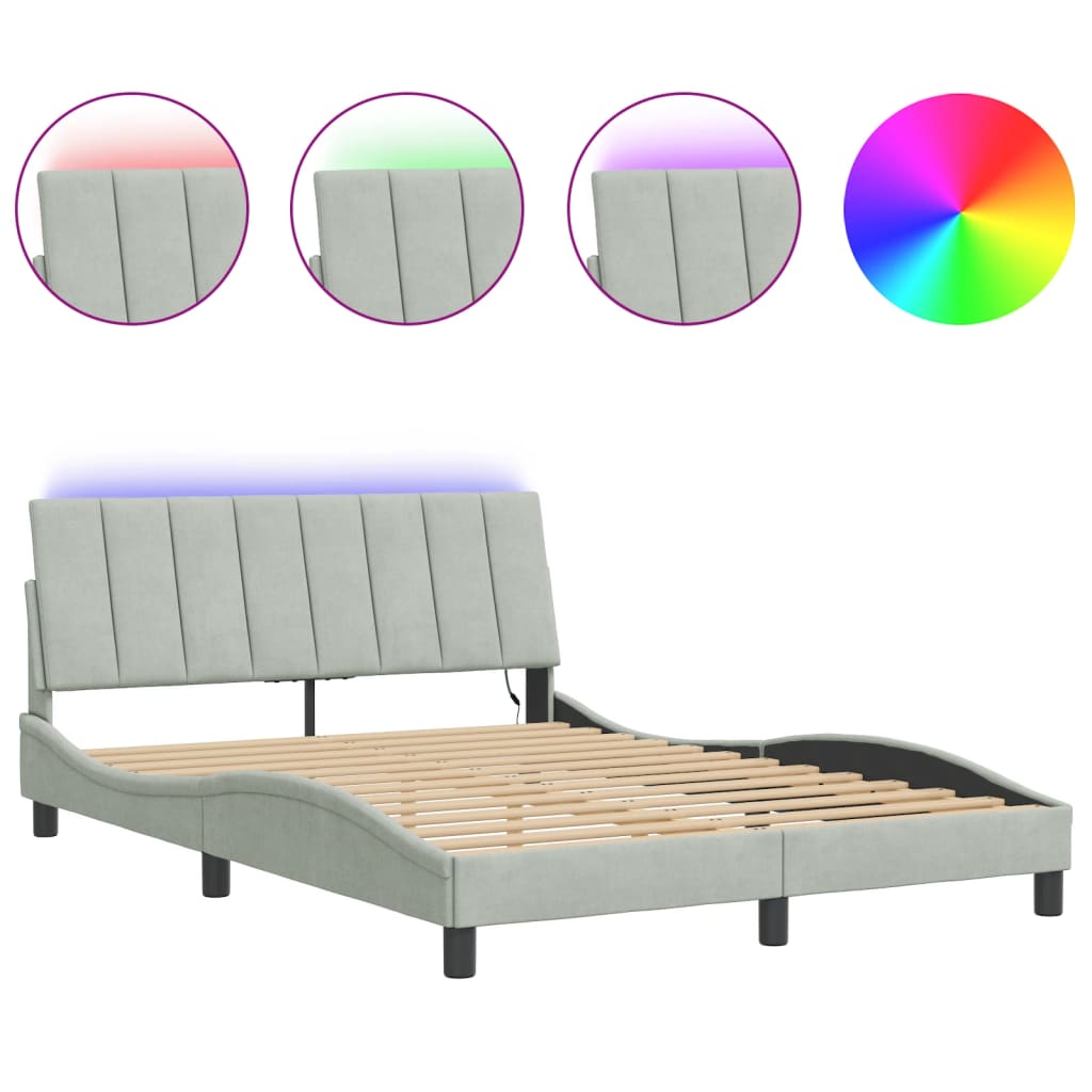 vidaXL Okvir kreveta s LED svjetlima svjetlosivi 120x200 cm baršunasti