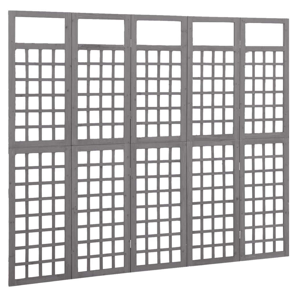 vidaXL Sobna pregrada / rešetka s 5 panela jelovina 201,5x180 cm siva