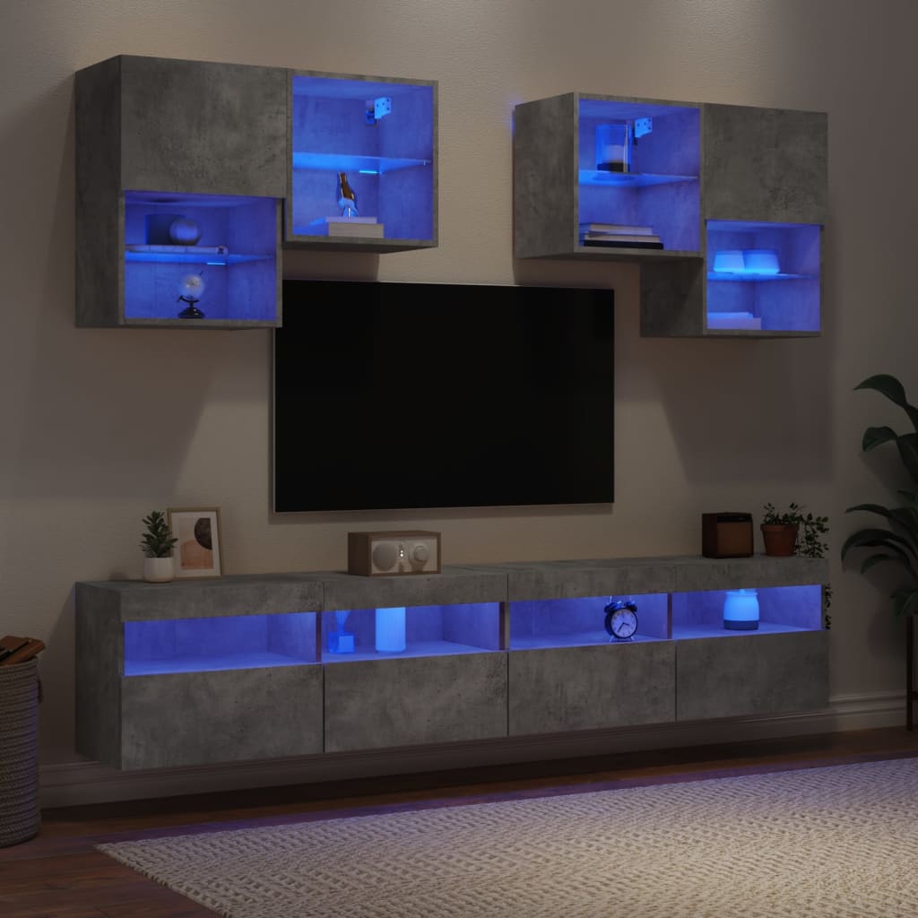 vidaXL 6-dijelni set zidnih TV ormarića s LED svjetlima boja betona