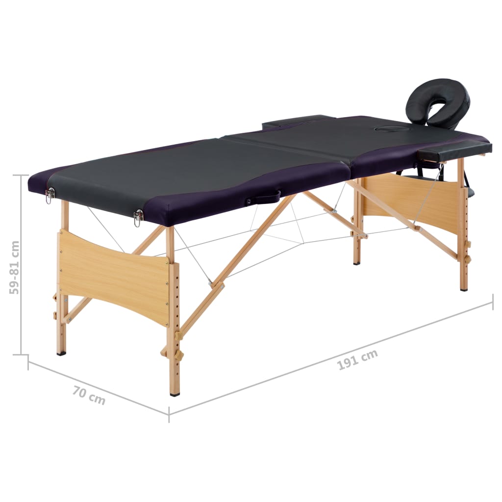 vidaXL Sklopivi stol za masažu s 2 zone drveni crni