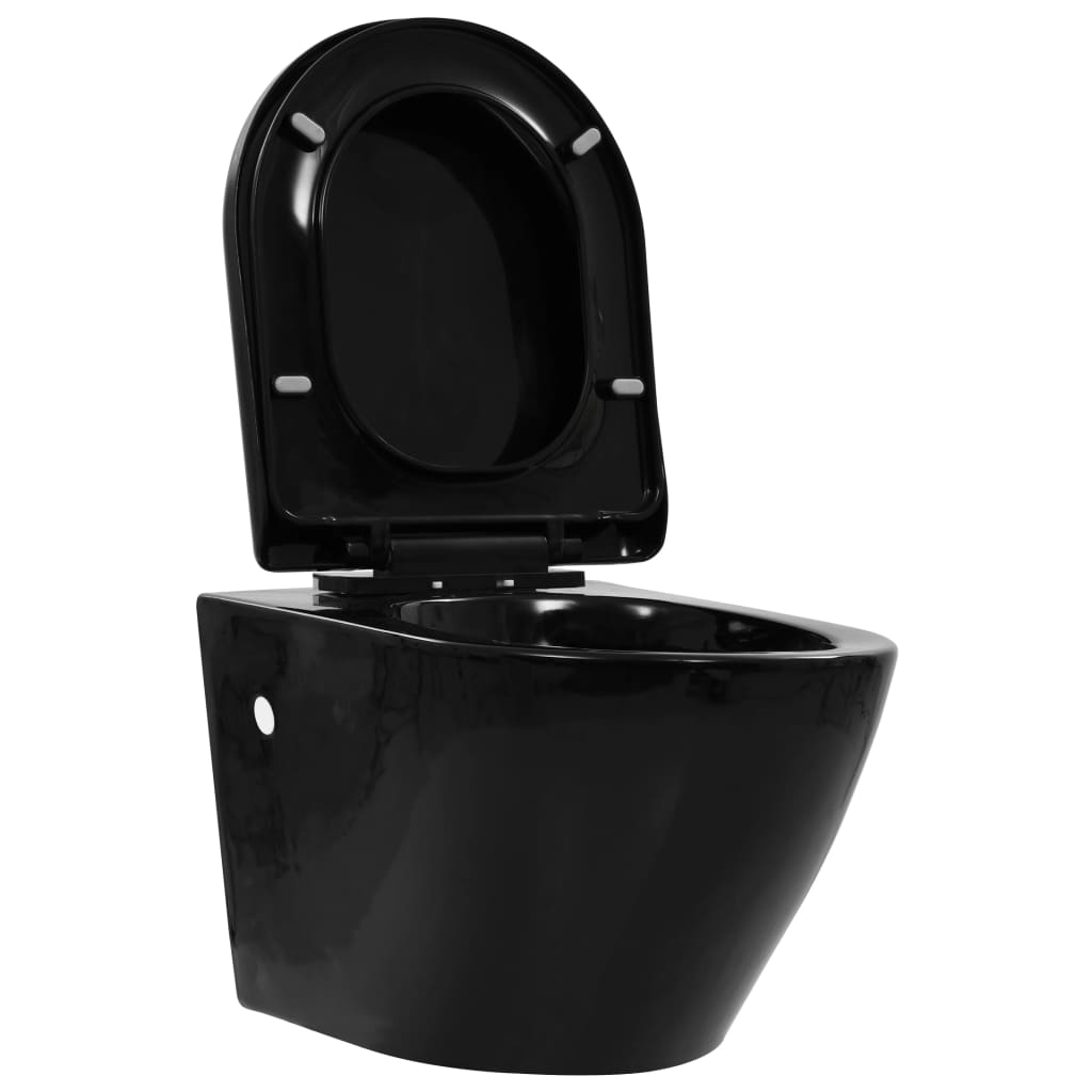 vidaXL Zidna toaletna školjka bez ruba keramička crna