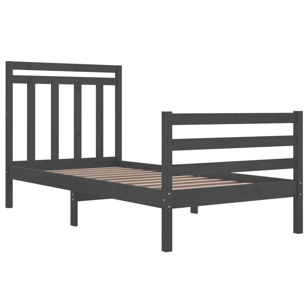 vidaXL Okvir za krevet od masivnog drva sivi 90 x 200 cm