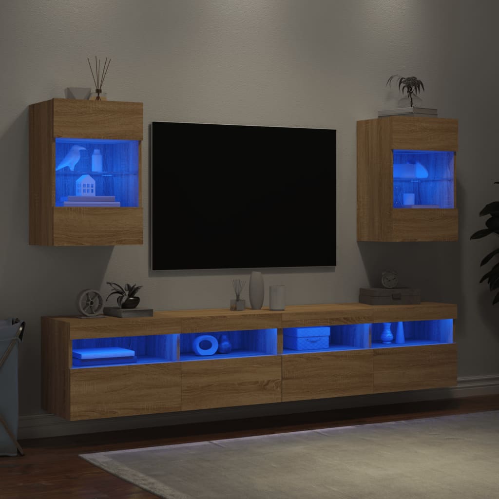 vidaXL Zidni TV ormarići LED 2 kom boja hrasta 40 x 30 x 60,5 cm