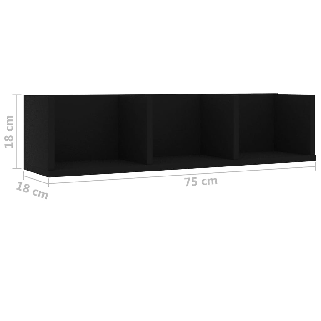 vidaXL Zidna polica za CD-ove crna 75 x 18 x 18 cm konstruirano drvo
