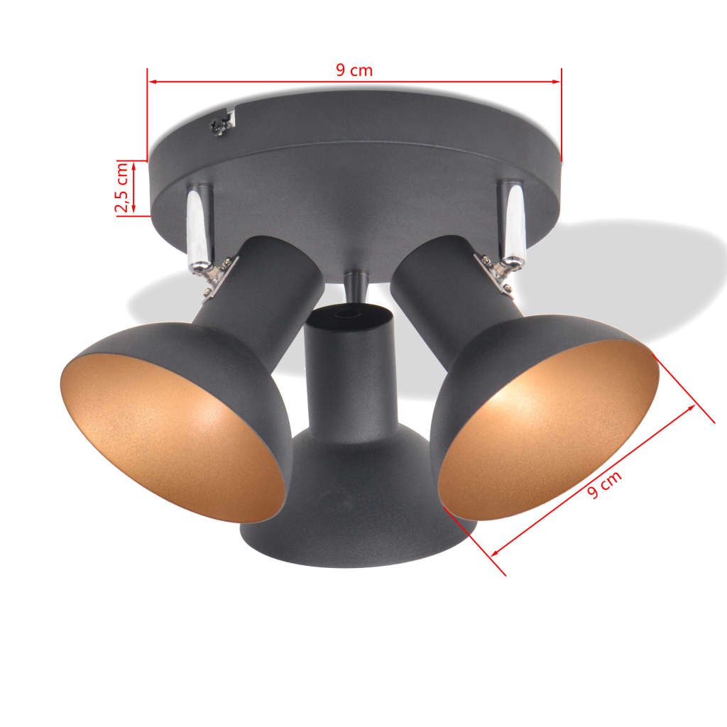 vidaXL Stropna svjetiljka za 3 žarulje E27 crno-zlatna