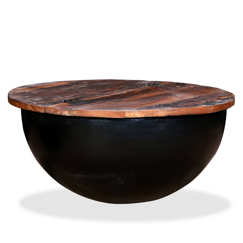 vidaXL Stolić za Kavu od Masivnog Obnovljenog Drva Crni u Obliku Zdjele