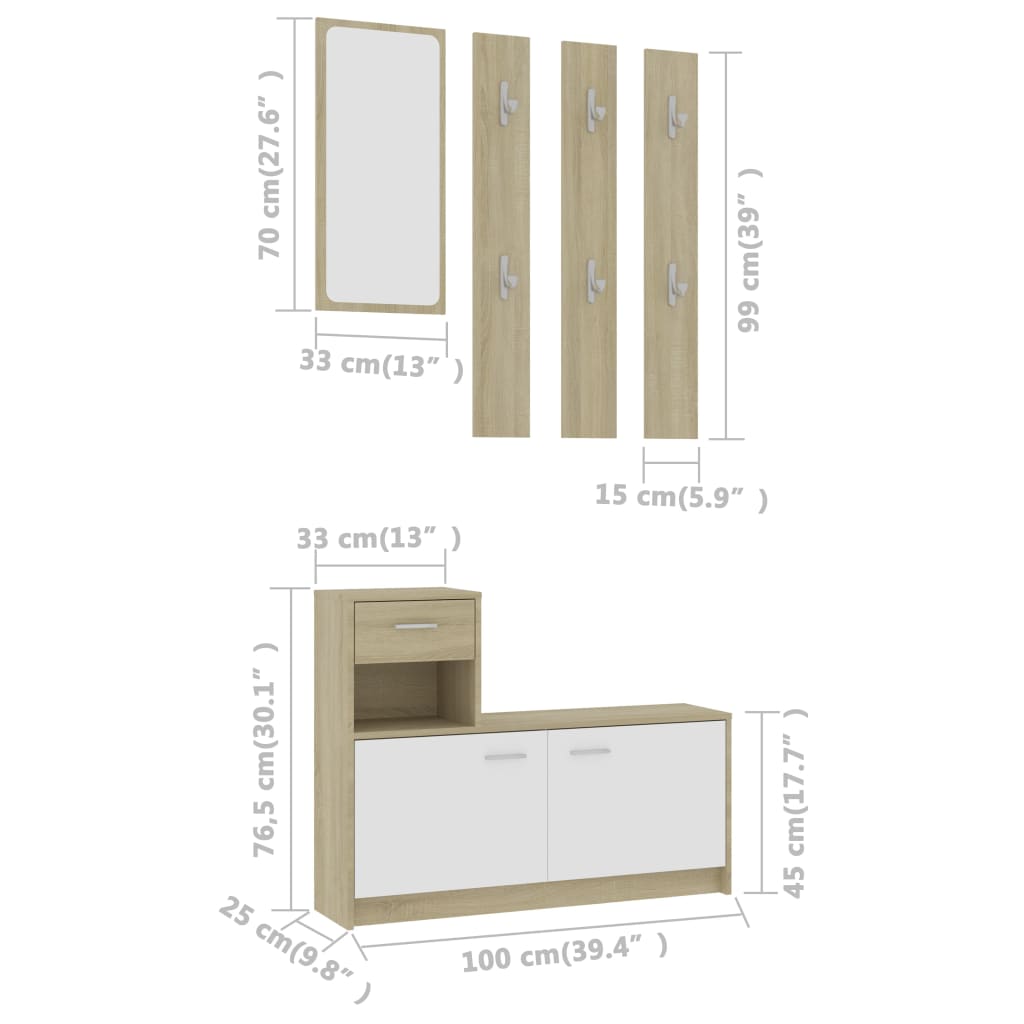 vidaXL Element za predsoblje bijeli i hrast 100 x 25 x 76,5 cm drveni