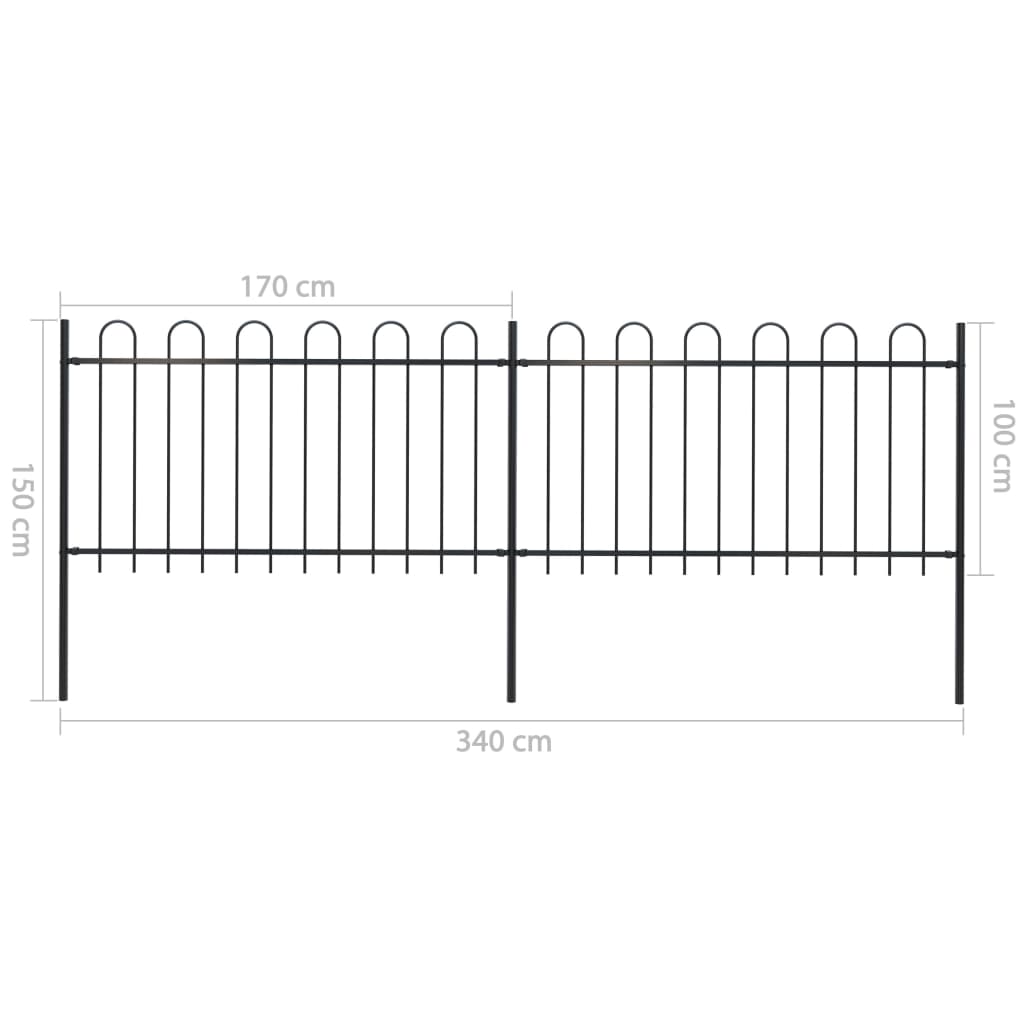 vidaXL Vrtna ograda s ukrasnim lukovima čelična 3,4 x 1 m crna