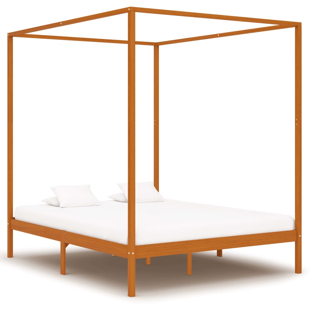 vidaXL Okvir za krevet s baldahinom od borovine boja meda 160 x 200 cm