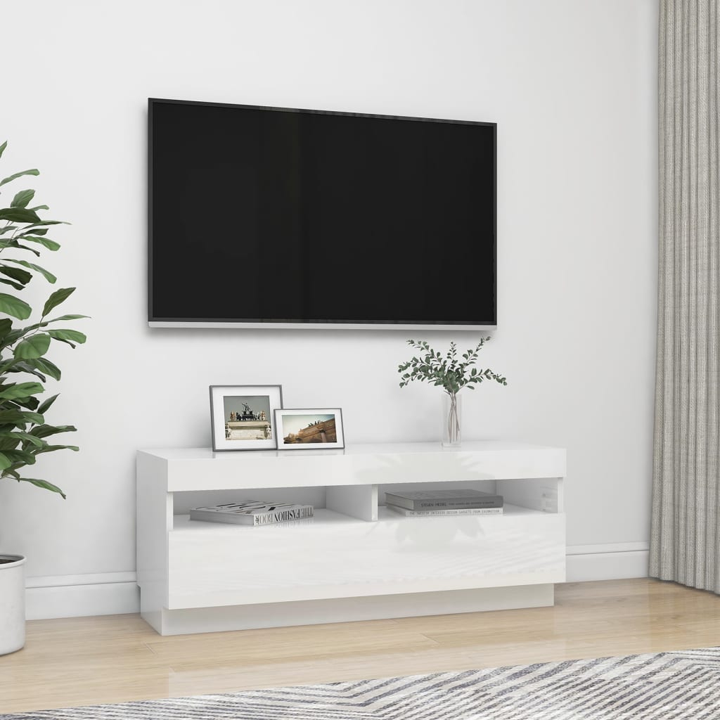 vidaXL TV ormarić s LED svjetlima visoki sjaj bijeli 100 x 35 x 40 cm