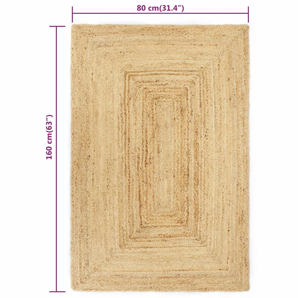 vidaXL Ručno rađeni tepih od jute prirodne boje 80 x 160 cm