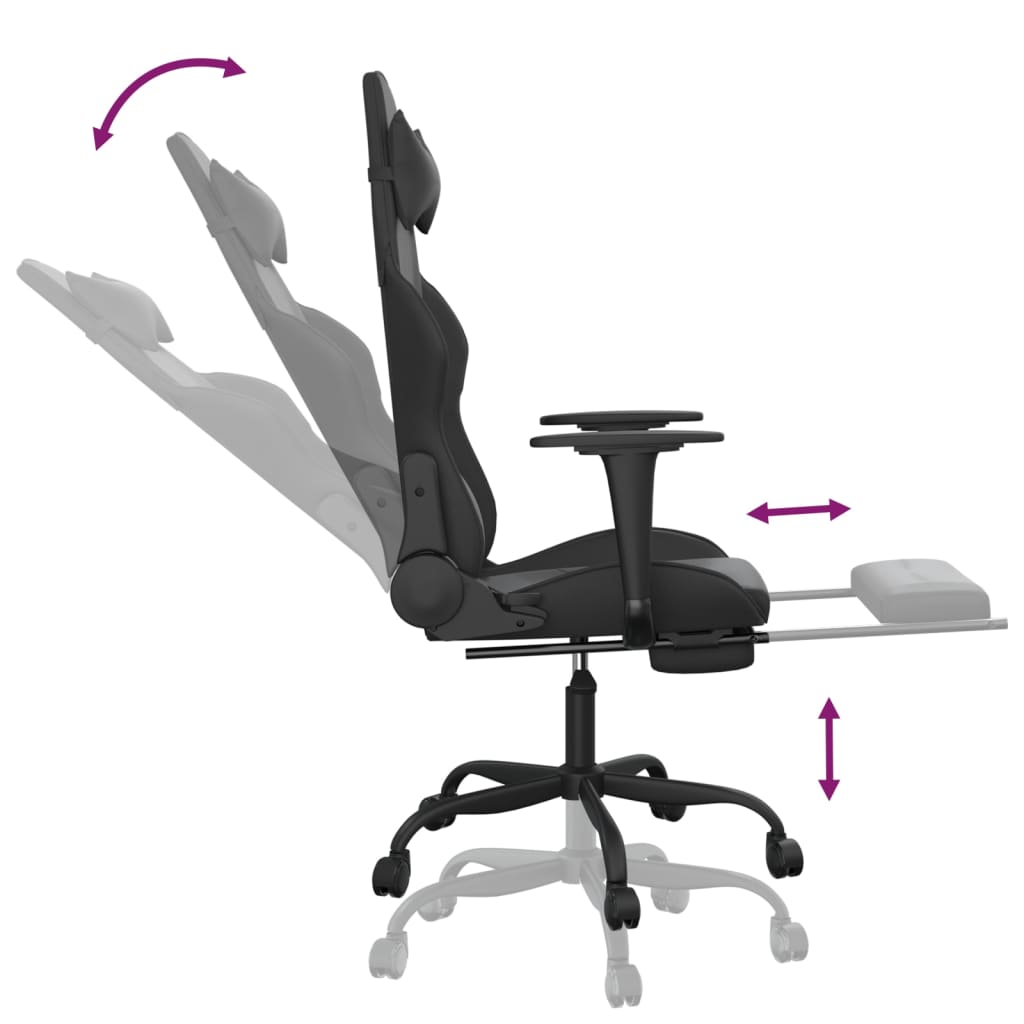 vidaXL Igraća stolica od umjetne kože s osloncem za noge Crna