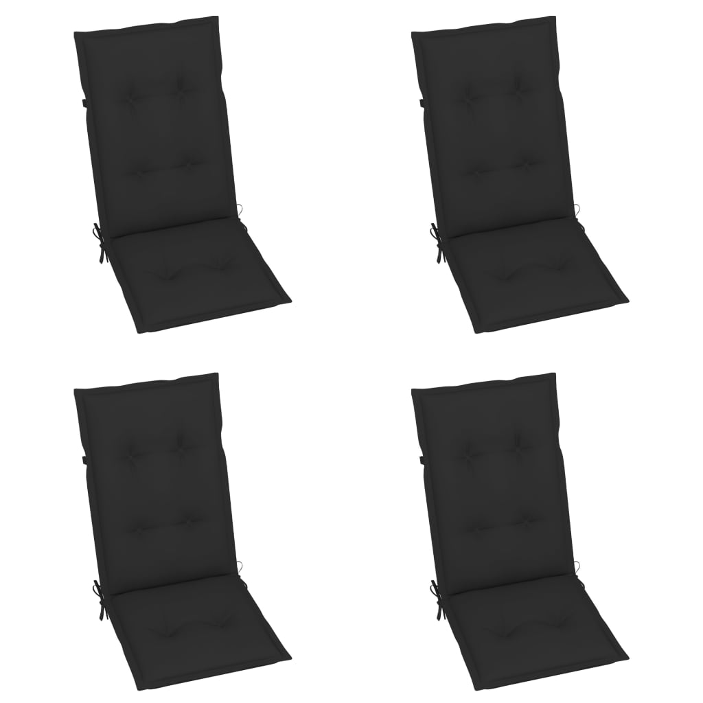 vidaXL Vrtne stolice s crnim jastucima 4 kom od masivne tikovine