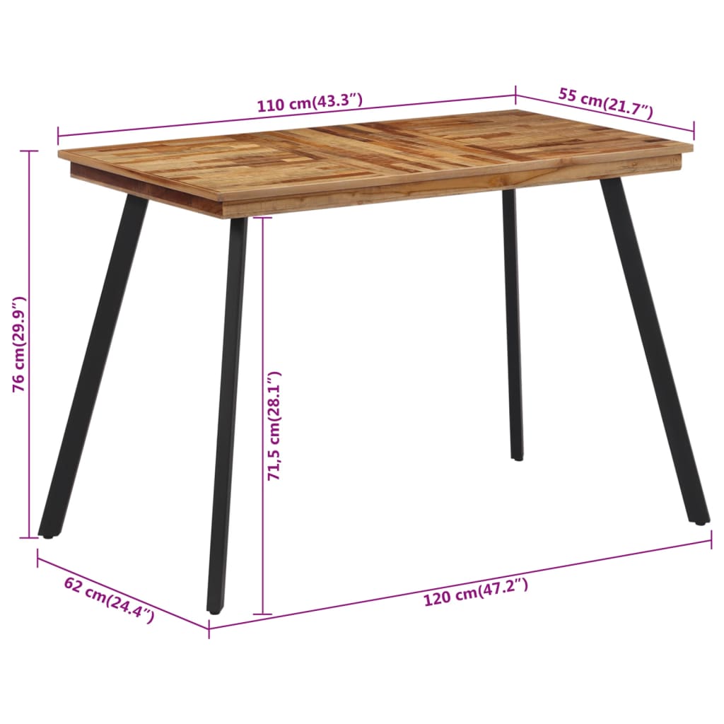 vidaXL Blagovaonski stol 120 x 62 x 76 cm od masivne tikovine