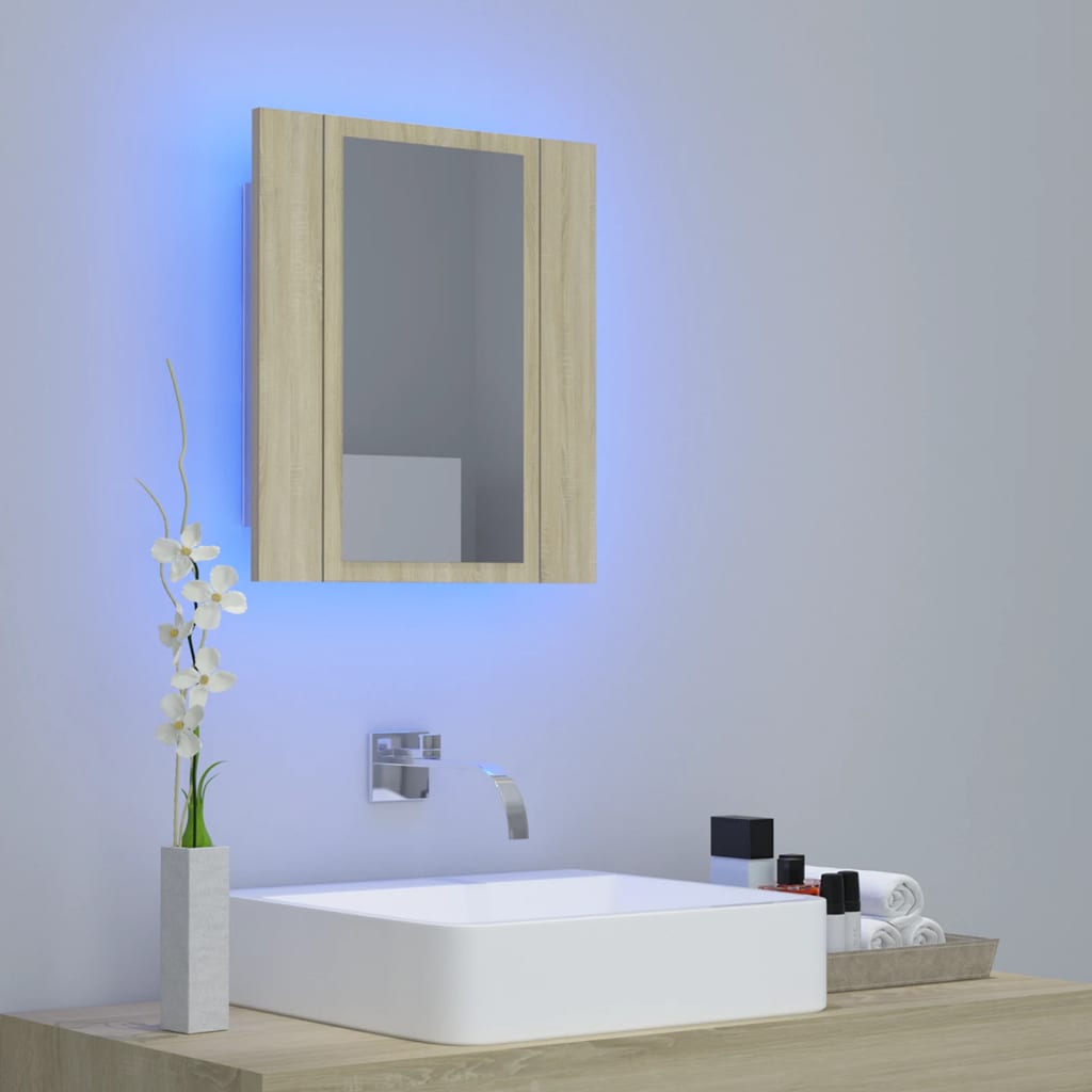 vidaXL LED kupaonski ormarić s ogledalom boja hrasta 40x12x45 akrilni