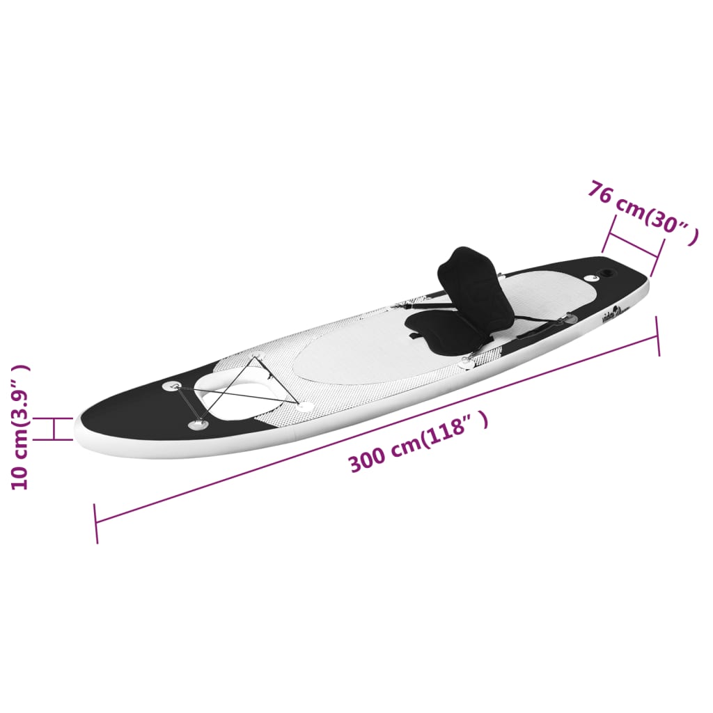 vidaXL Set daske za veslanje stojeći na napuhavanje crni 300x76x10 cm