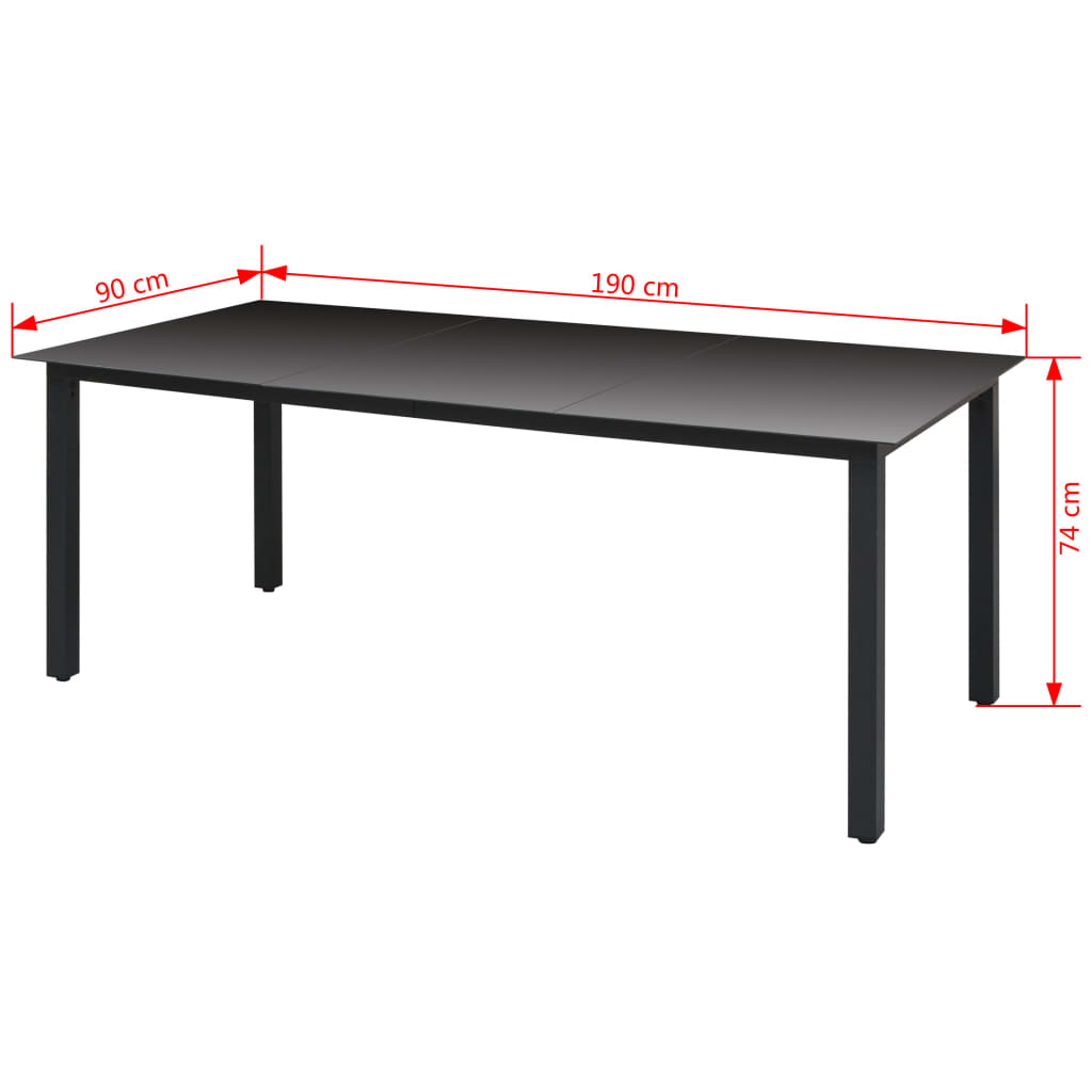 vidaXL Vrtni stol crni 190 x 90 x 74 cm aluminijum i staklo