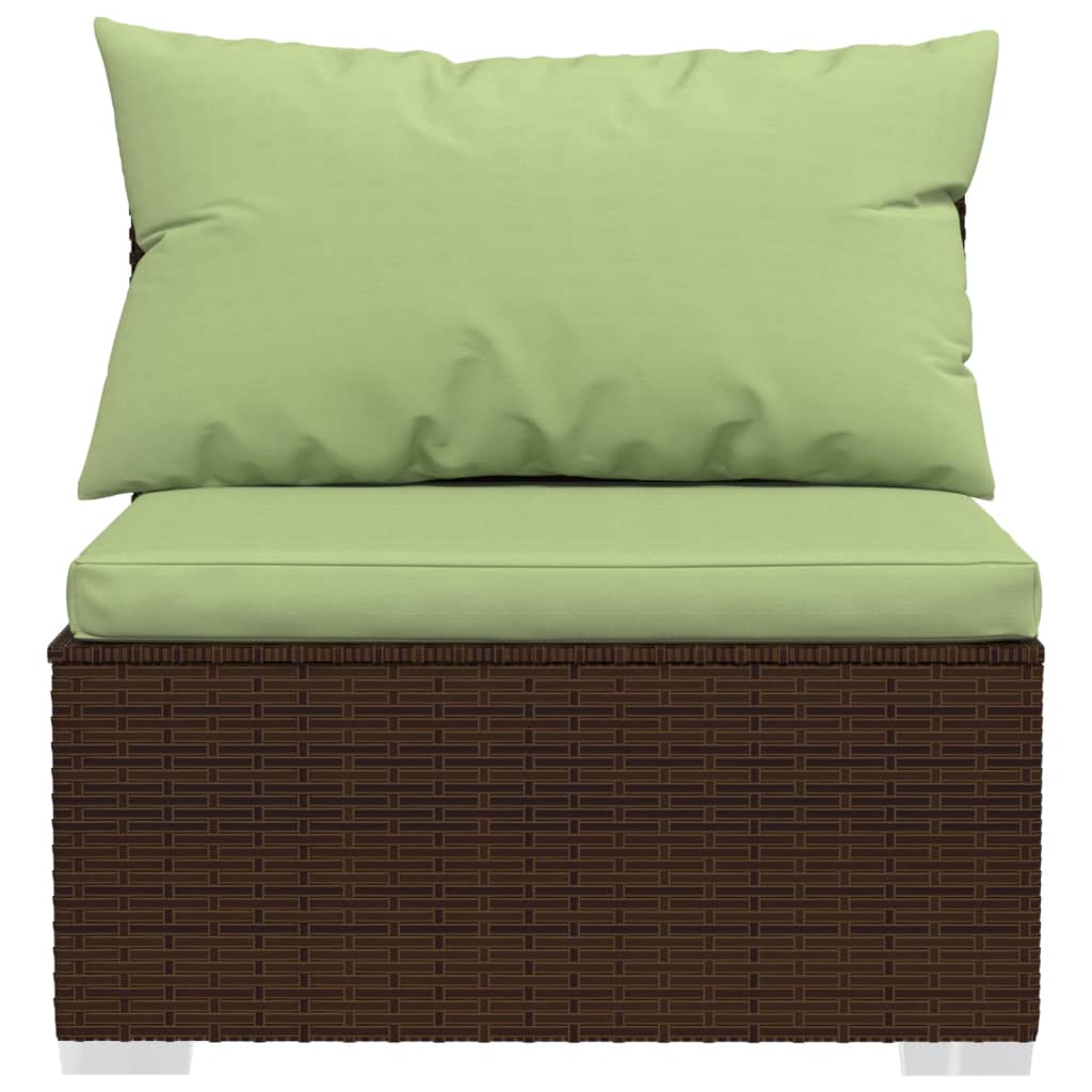 vidaXL Srednja vrtna sofa od poliratana s jastucima smeđa
