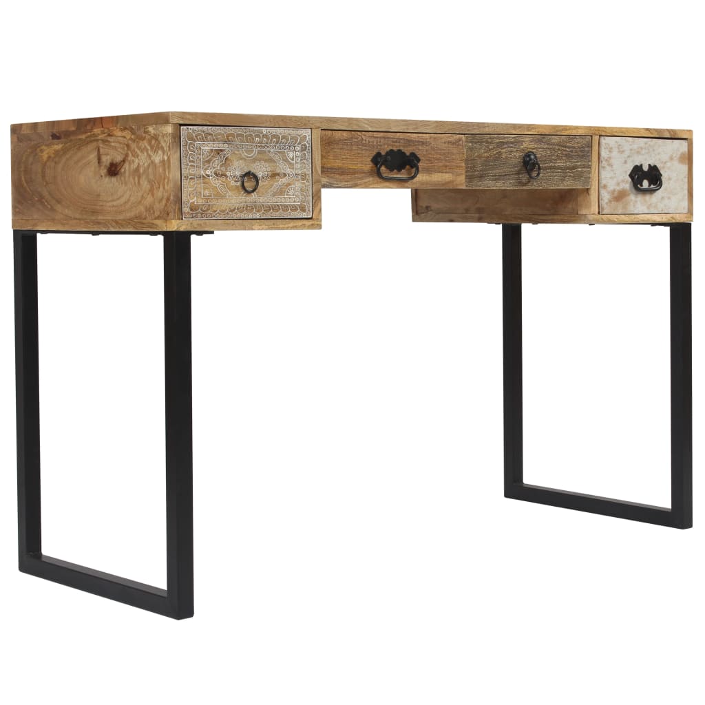 vidaXL Radni stol od masivnog drva manga i prave kože 117 x 50 x 76 cm