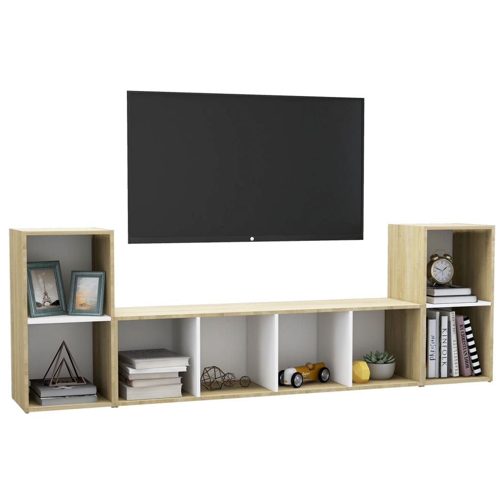 vidaXL 3-dijelni set TV ormarića bijeli i boja hrasta od iverice