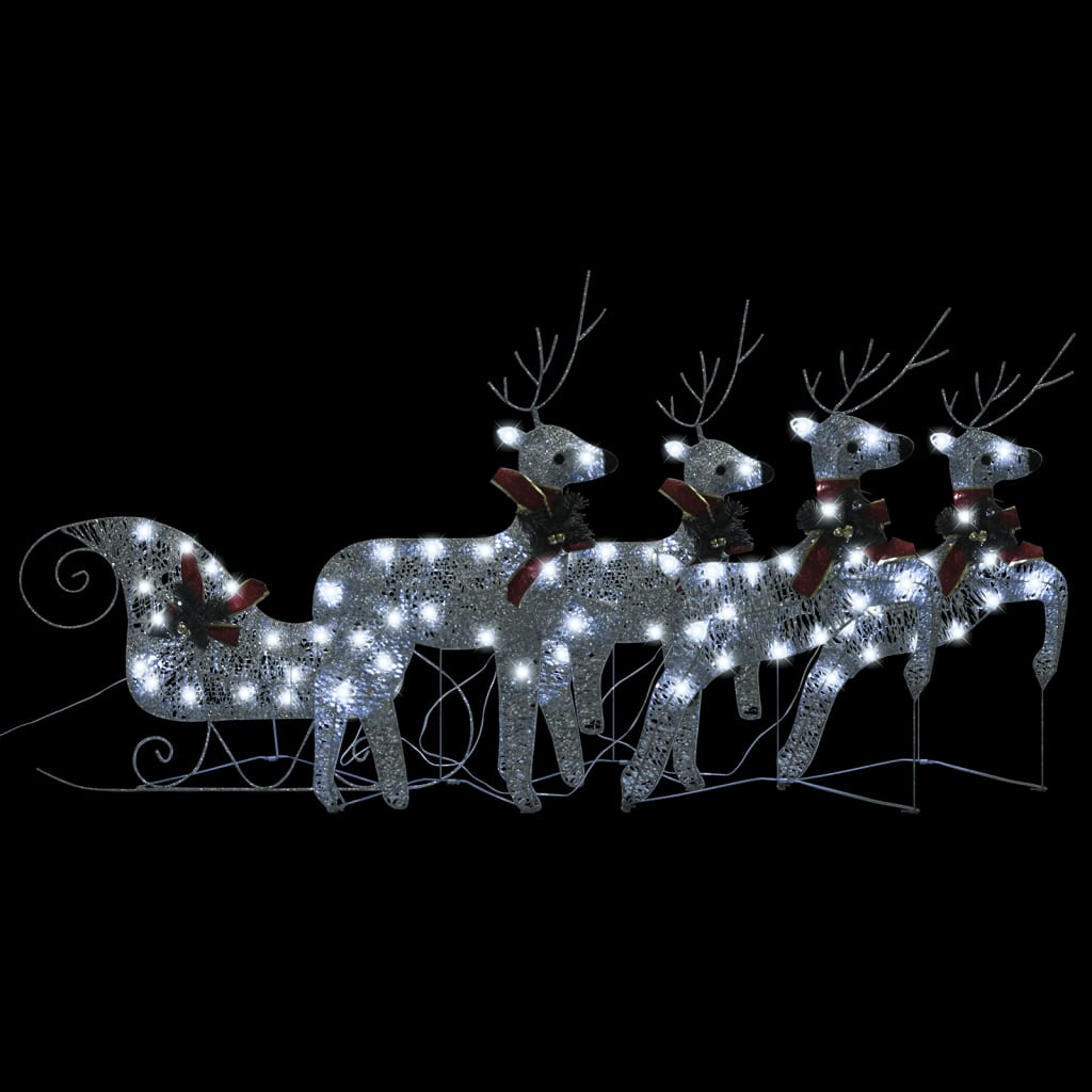 vidaXL Ukrasni božićni sobovi i sanjke 100 LED žarulja vanjski srebrni