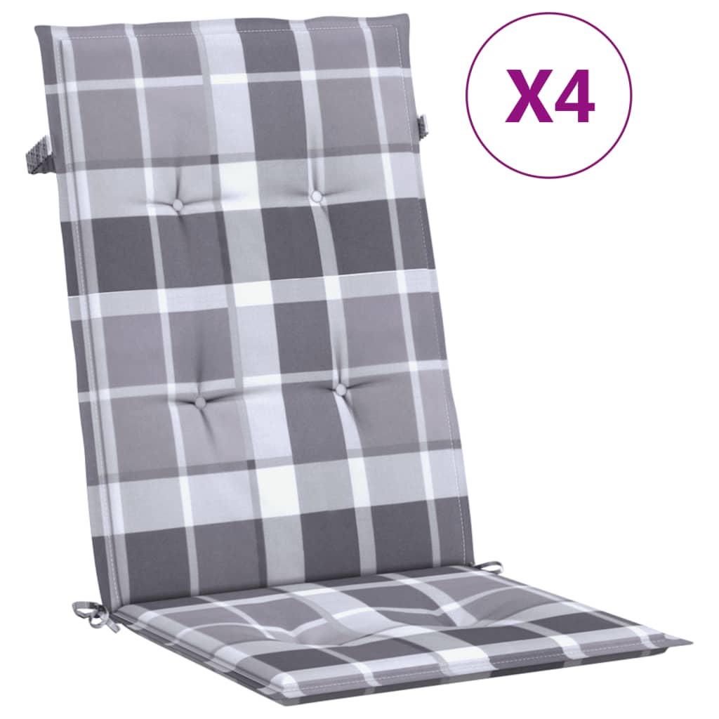 vidaXL Jastuci za stolice 4 kom sivi karirani 120x50x3 cm od tkanine