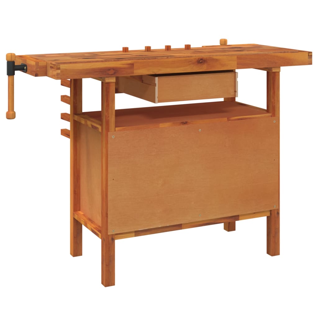 vidaXL Radni stol s ladicom i škripcima 124x52x83 cm od drva bagrema