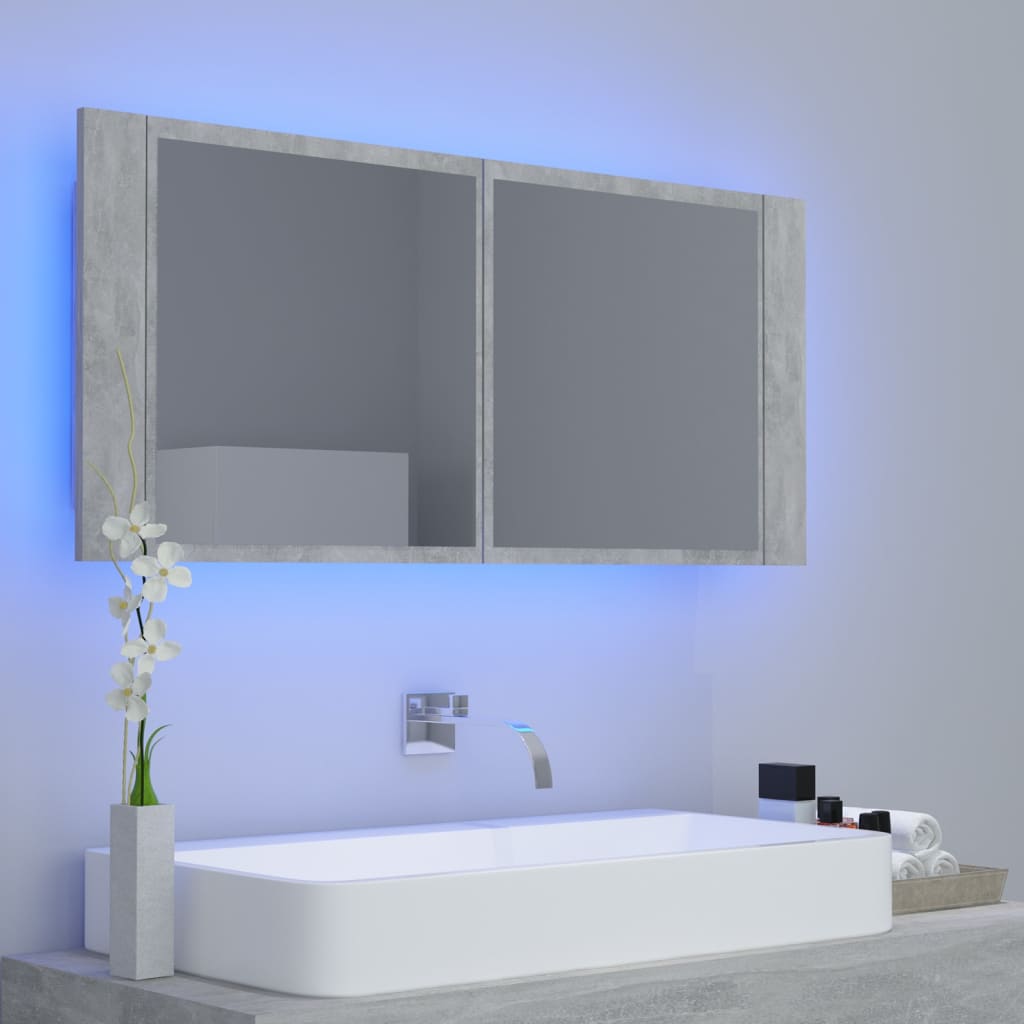 vidaXL LED kupaonski ormarić s ogledalom siva boja betona akrilni