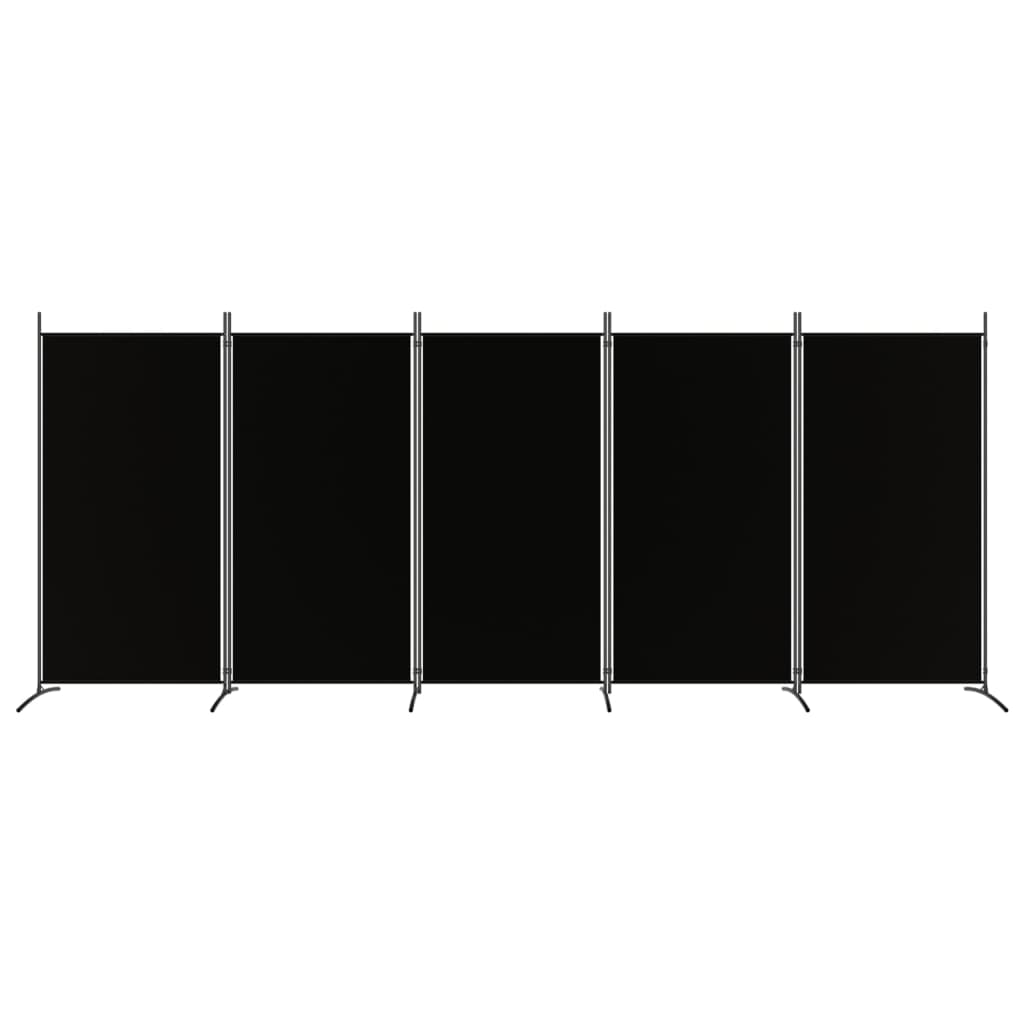 vidaXL Sobna pregrada s 5 panela crna 433x180 cm od tkanine