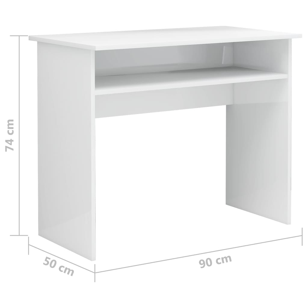 vidaXL Radni stol visoki sjaj bijeli 90 x 50 x 74 cm od iverice