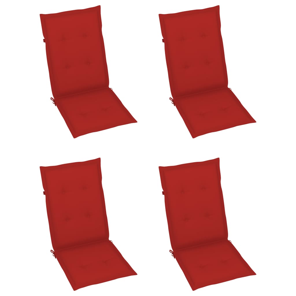 vidaXL Vrtne stolice s crvenim jastucima 4 kom od masivne tikovine