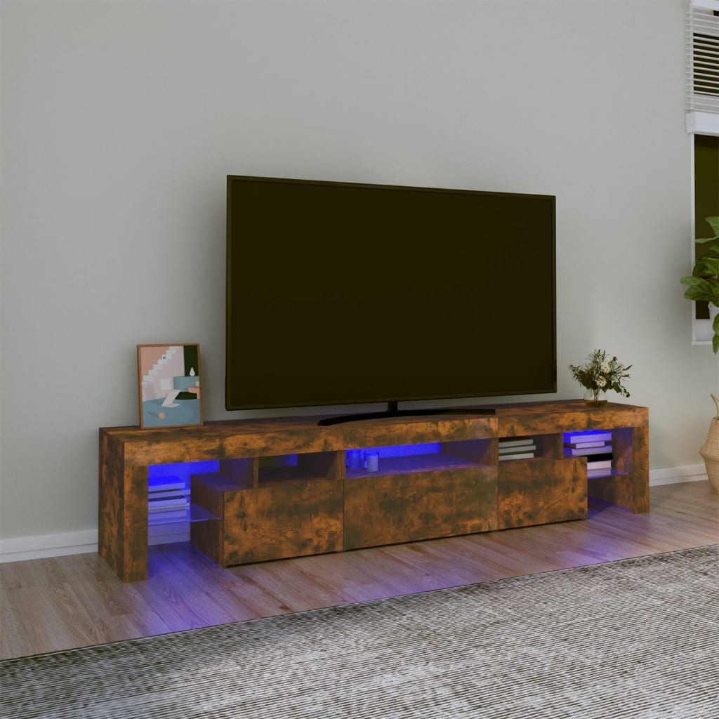 vidaXL TV ormarić s LED svjetlima boja dimljenog hrasta 200x36,5x40 cm