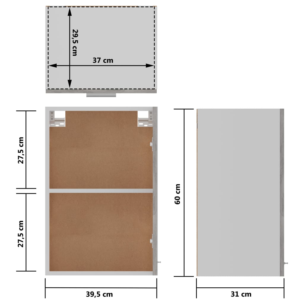 vidaXL Viseći ormarić siva boja betona 39,5x31x60 cm konstruirano drvo