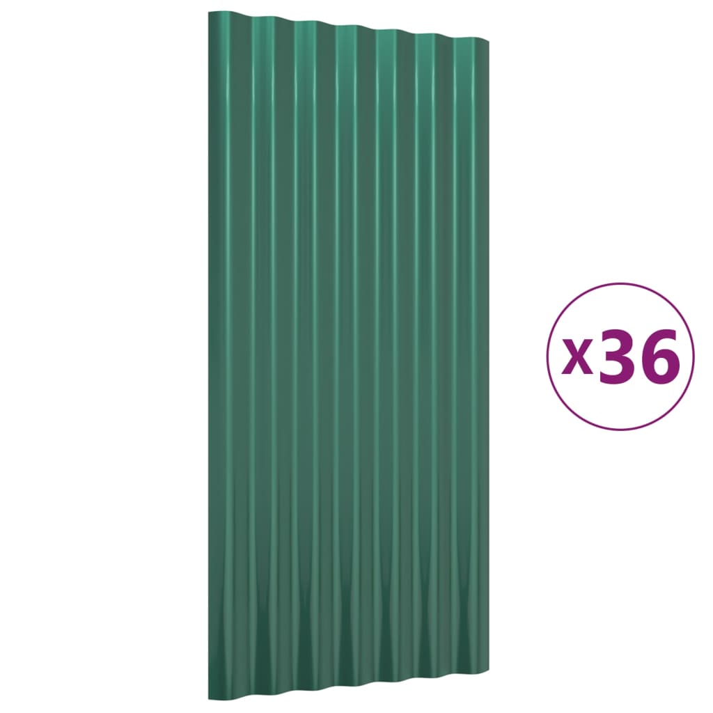 vidaXL Krovni paneli 36 kom od čelika obloženog prahom zeleni 80x36 cm