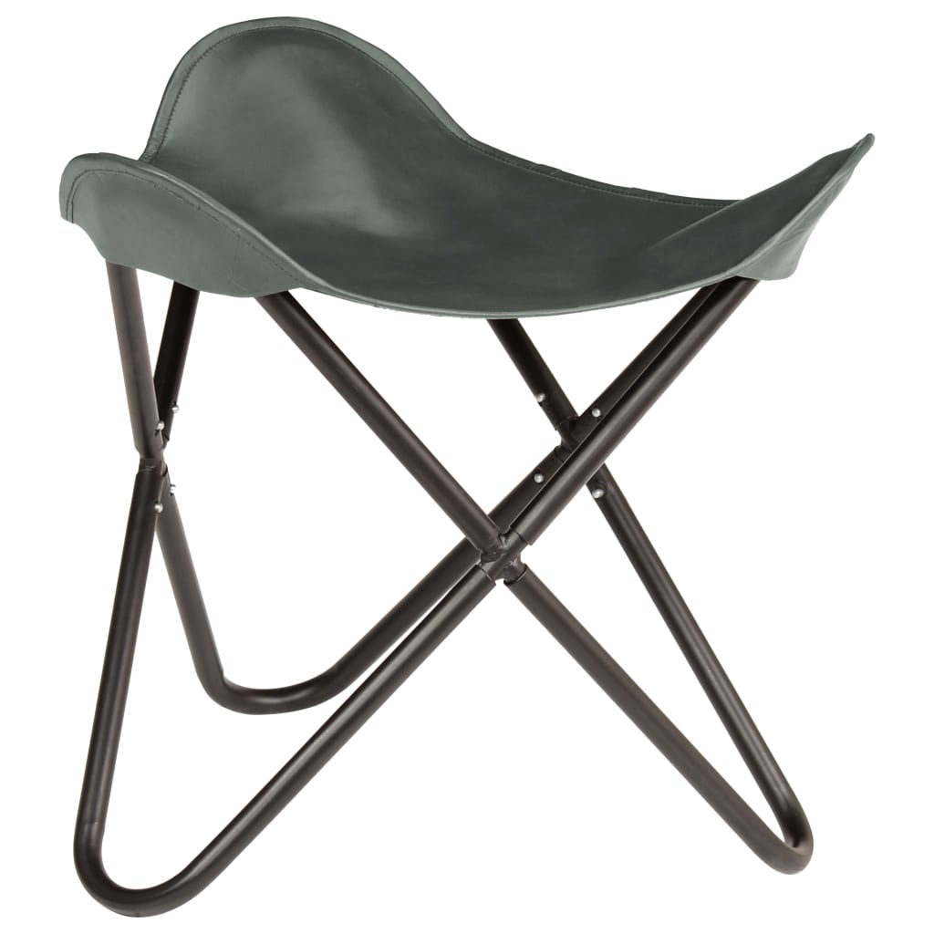 vidaXL Leptir-stolac od prave kože sivi