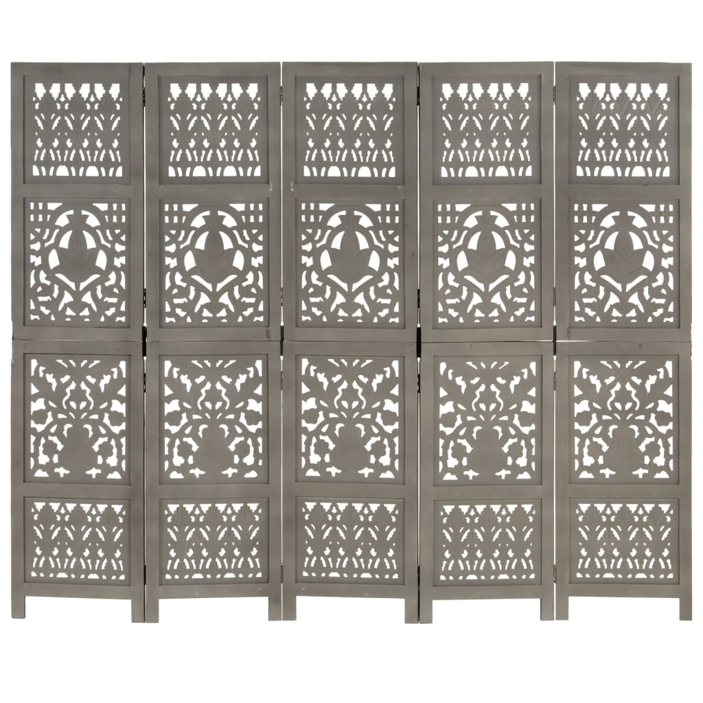 vidaXL Sobna pregrada s 5 panela siva 200 x 165 cm masivno drvo manga