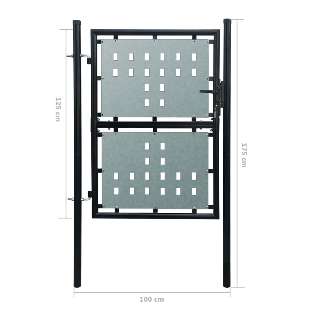vidaXL Crna jednostruka vrata za ogradu 100 x 175 cm