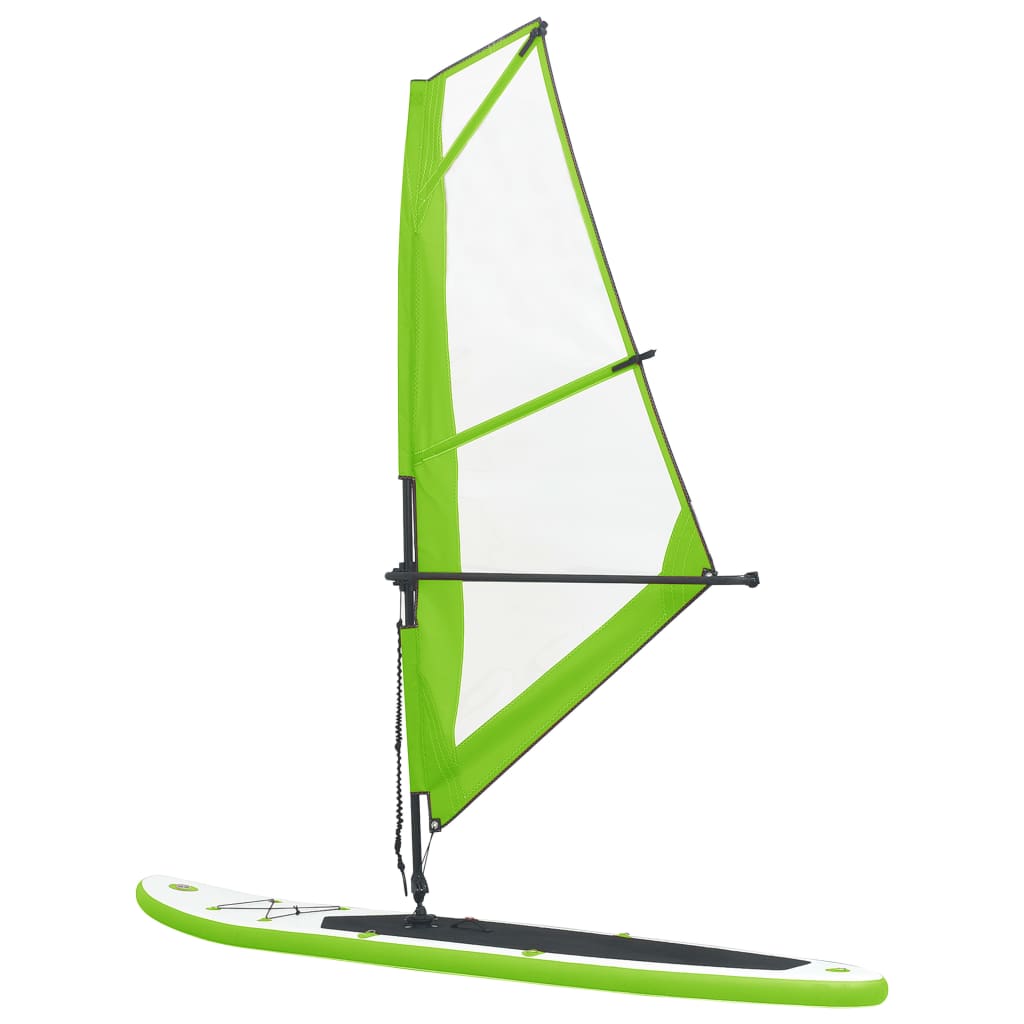 vidaXL Daska za veslanje stojeći na napuhavanje s jedrom zeleno-bijela