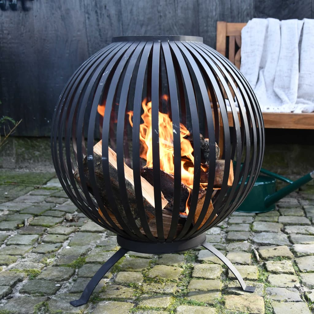 Esschert Design kugla za vatru prugasta crna od ugljičnog čelika FF400