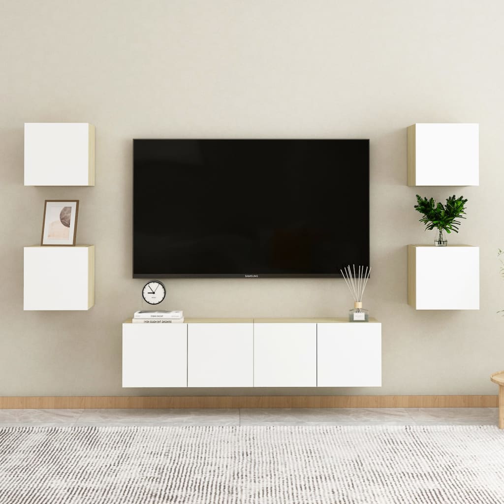 vidaXL Zidni TV ormarić bijeli i boja hrasta 30,5 x 30 x 30 cm