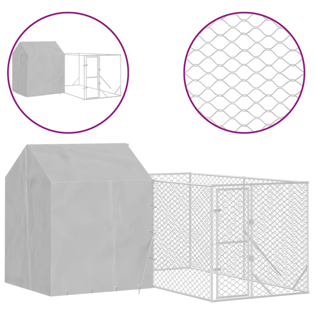 vidaXL Vanjski kavez za pse s krovom srebrni 4x4x2,5 m pocinčani čelik