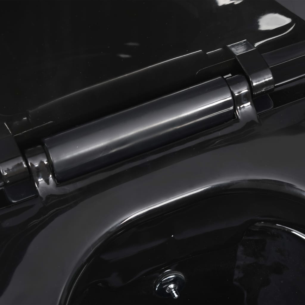 vidaXL Zidna WC školjka s ugradbenim vodokotlićem keramička crna