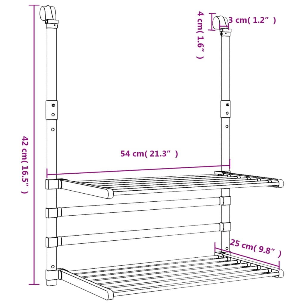 vidaXL Stalak za sušenje za balkon 54 x 25 x 42 cm aluminijski